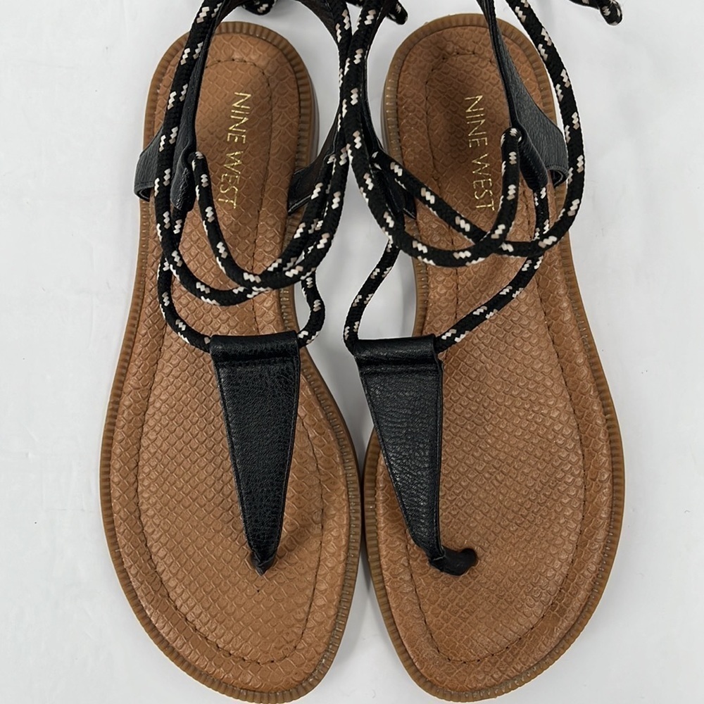 NINE West Gannon Strappy Sandal Wrap Flat Black Tassel Boho Gladiator  6 - Picture 5 of 9